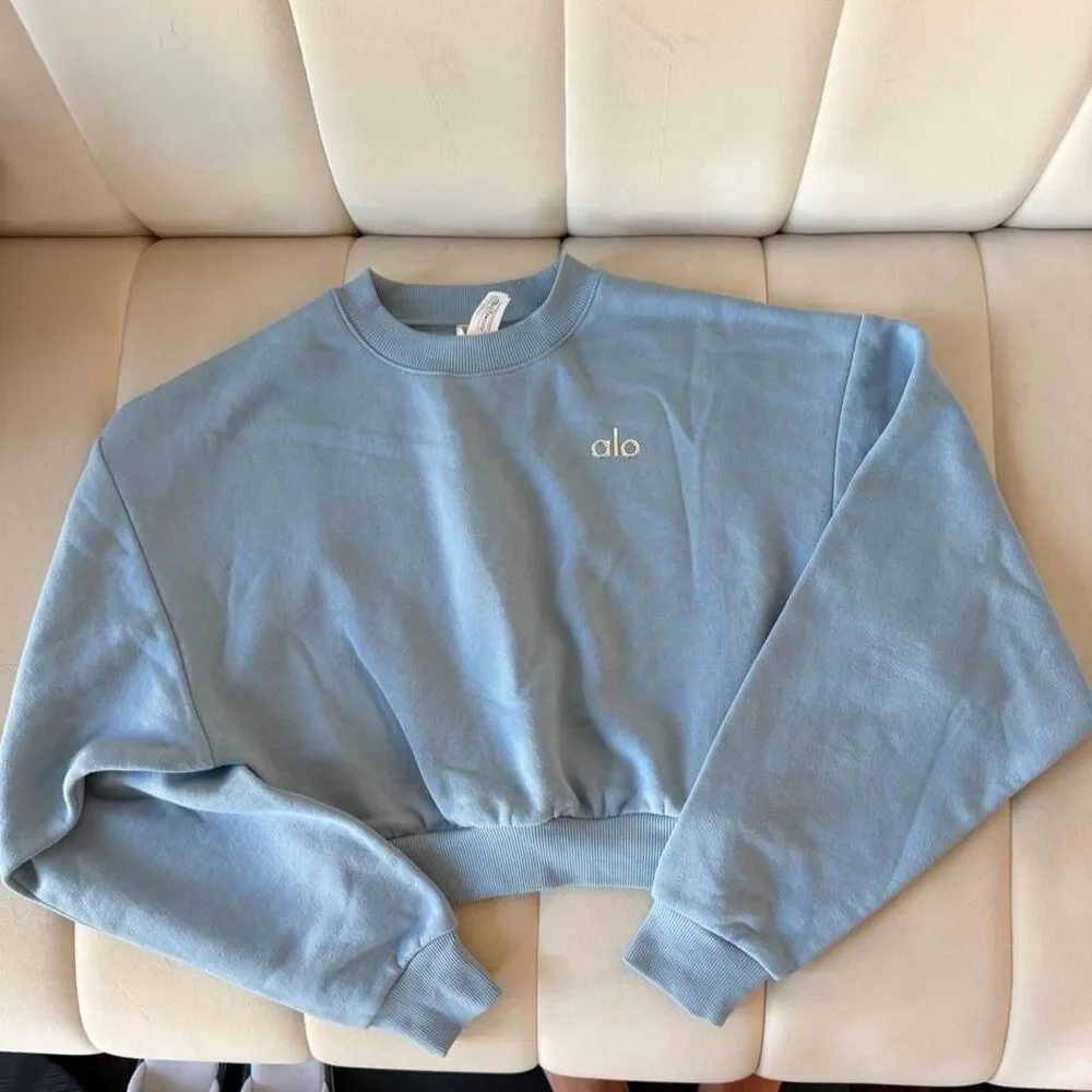 ALO Yoga Celestial Blue Cropped Accolade Crewneck Sweatshirt XS
